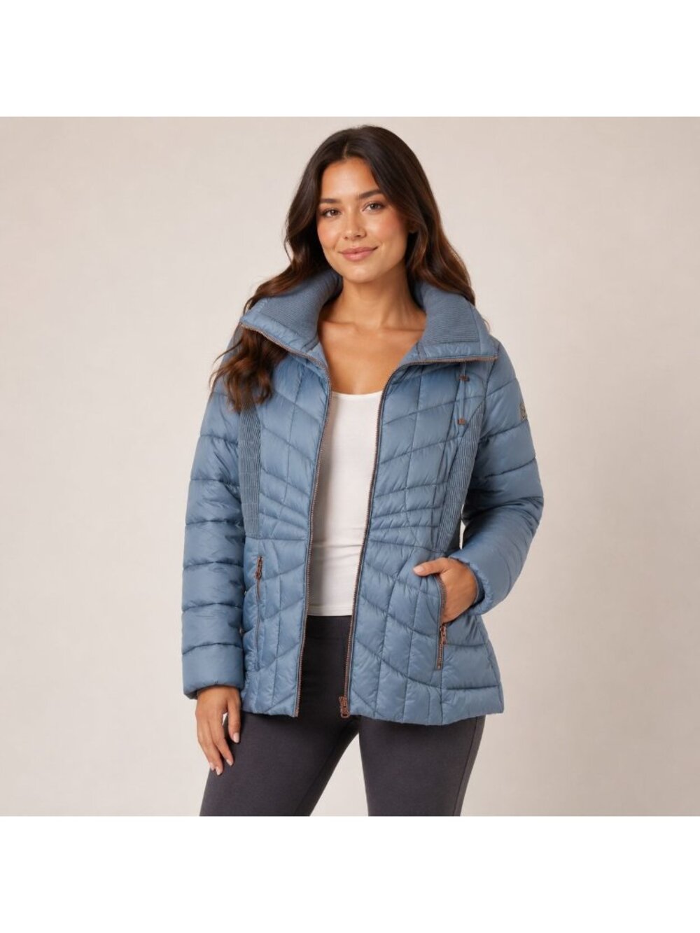 Bernardo Blue Quilted Puffer Jacket Women's Large Warm Coat Outdoors Everyday